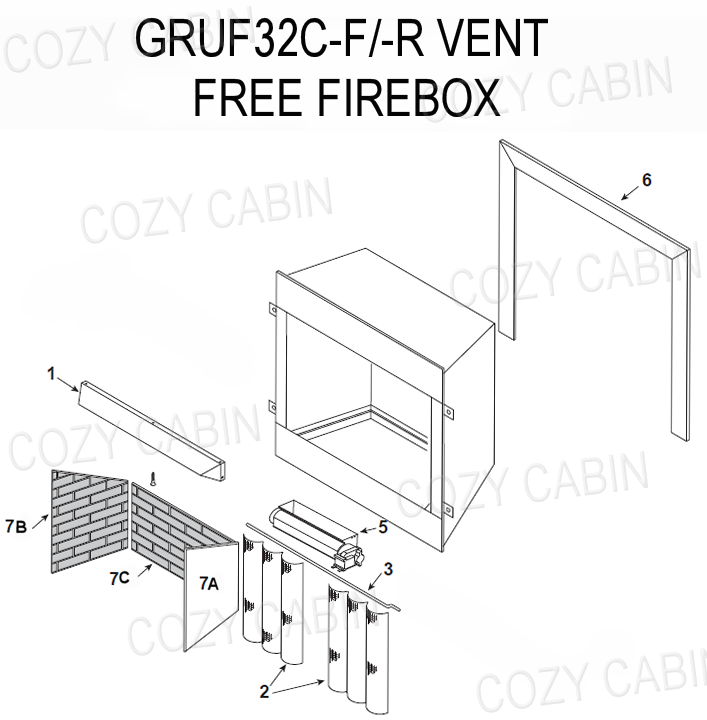 MONESSEN CIRCULATING VENT FREE FIREBOX WITH RADIANT CLEAN FACE - COTTAGE CLAY STANDARD FIREBRICK (GRUF32C-F/-R)  #GRUF32C-F-R